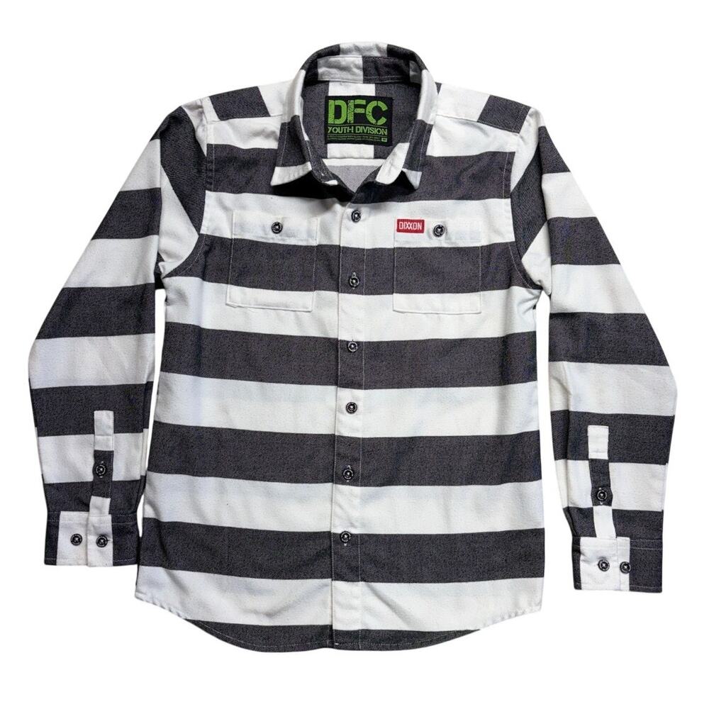 Dixxon Shirt Medium Gray White Youth Division Striped Tracker Flannel Button Up